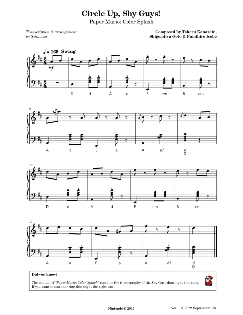 Circle Up, Shy Guys! - Paper Mario: Color Splash Sheet music for ...