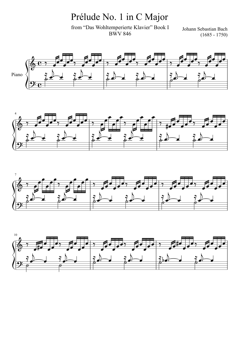 Prélude No. 1 BWV 846 in C Major Sheet music for Piano (Solo) |  Musescore.com