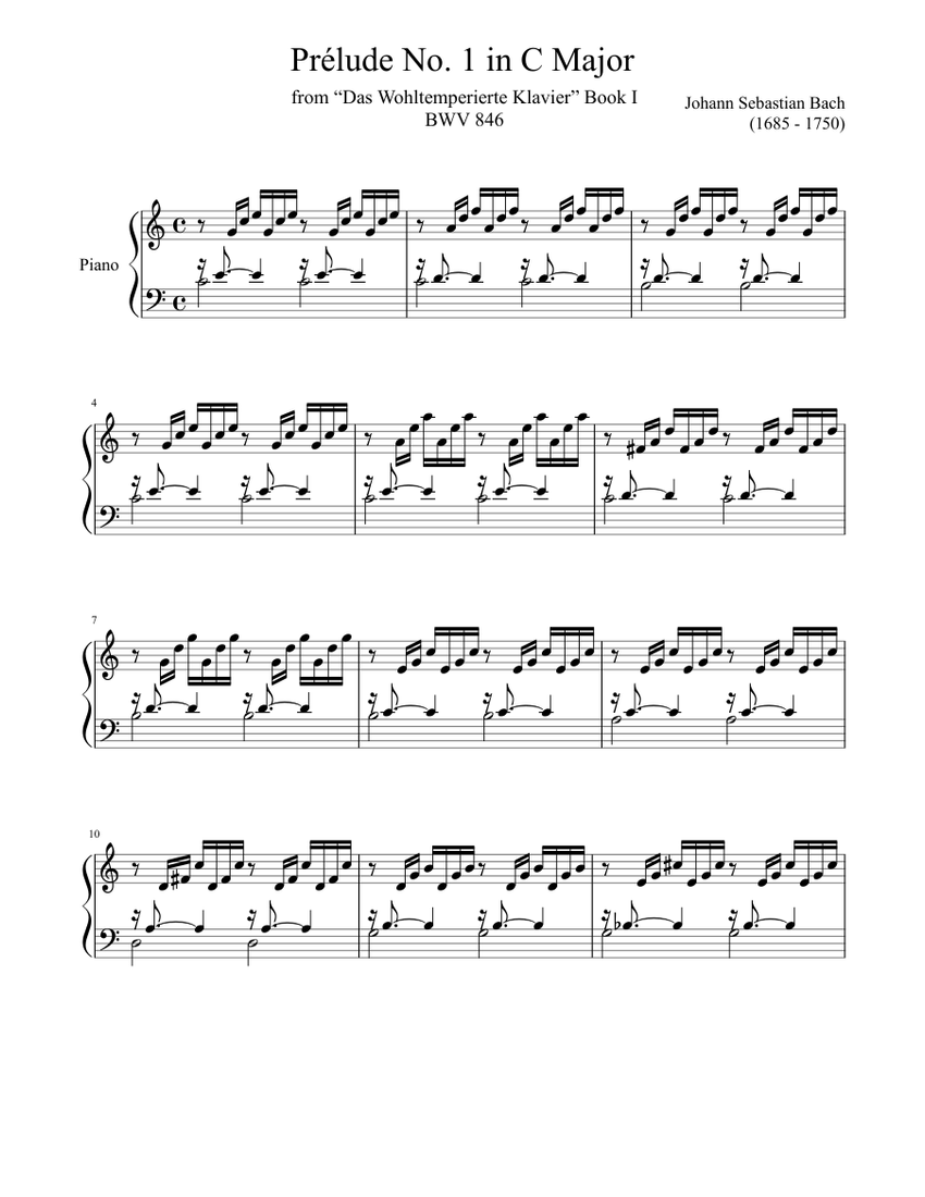 Prélude No. 1 BWV 846 in C Major Sheet music for Piano (Solo) |  Musescore.com