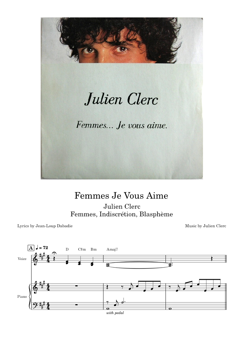 80's Partition vintage sheet music JULIEN CLERC Bibliothèque Mazarine 