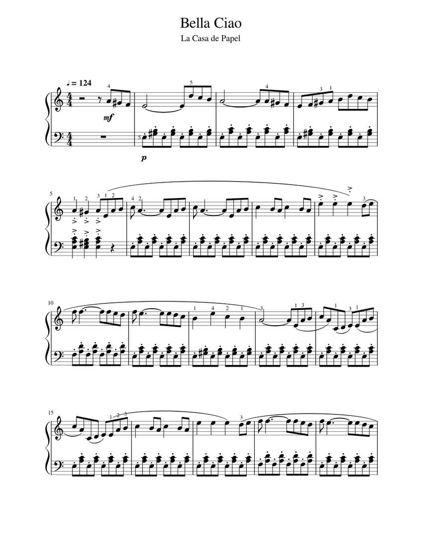 Bella Ciao Sheet music for Piano (Solo) | Musescore.com