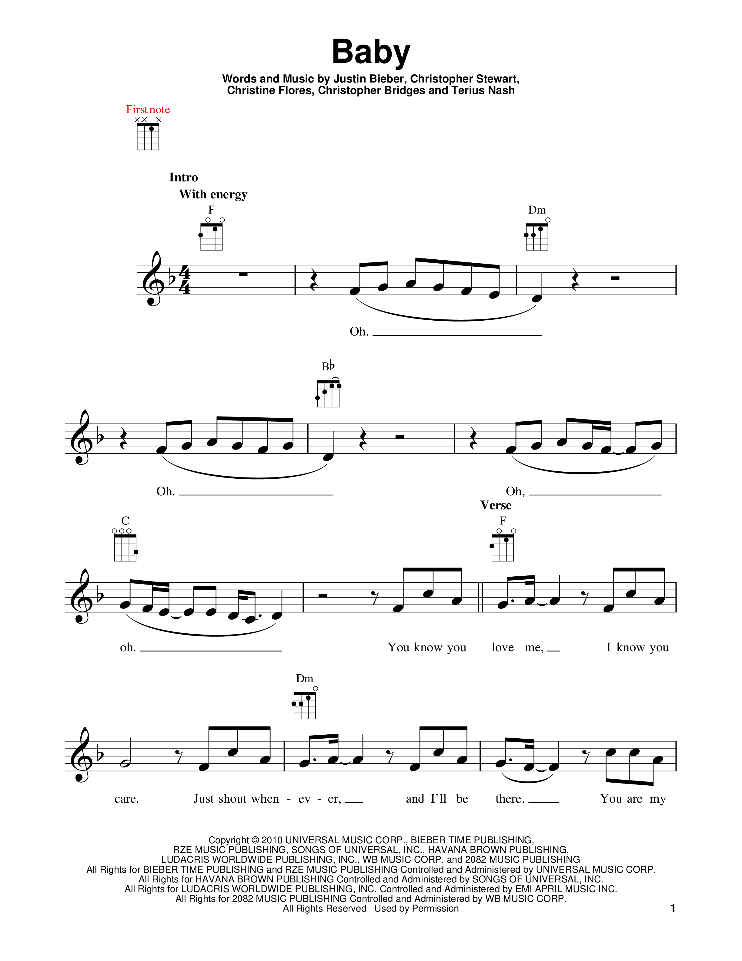 Play Official version of Baby sheet music by Justin Bieber for Ukulele ...