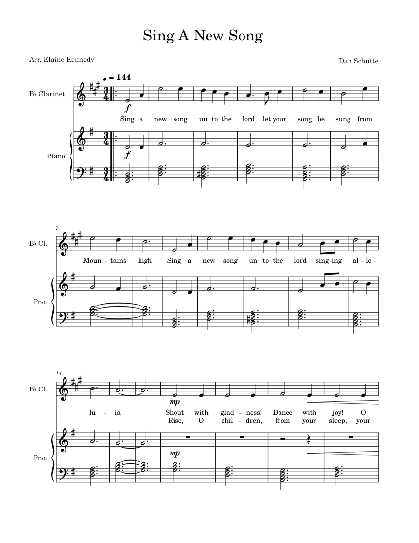 Sing A New Song (Unto The Lord) Sheet Music for Piano, Clarinet in b ...