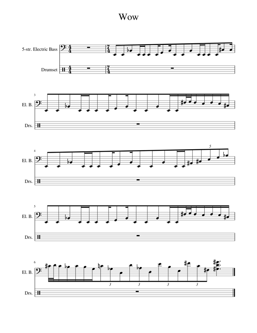 เพลงดอม Sheet Music For Bass Guitar Drum Group Mixed Duet 7054