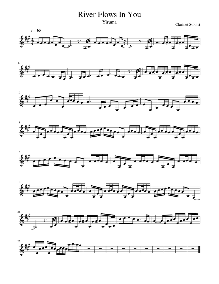 River Flows In You Sheet Music For Clarinet In B Flat Solo Musescore Com