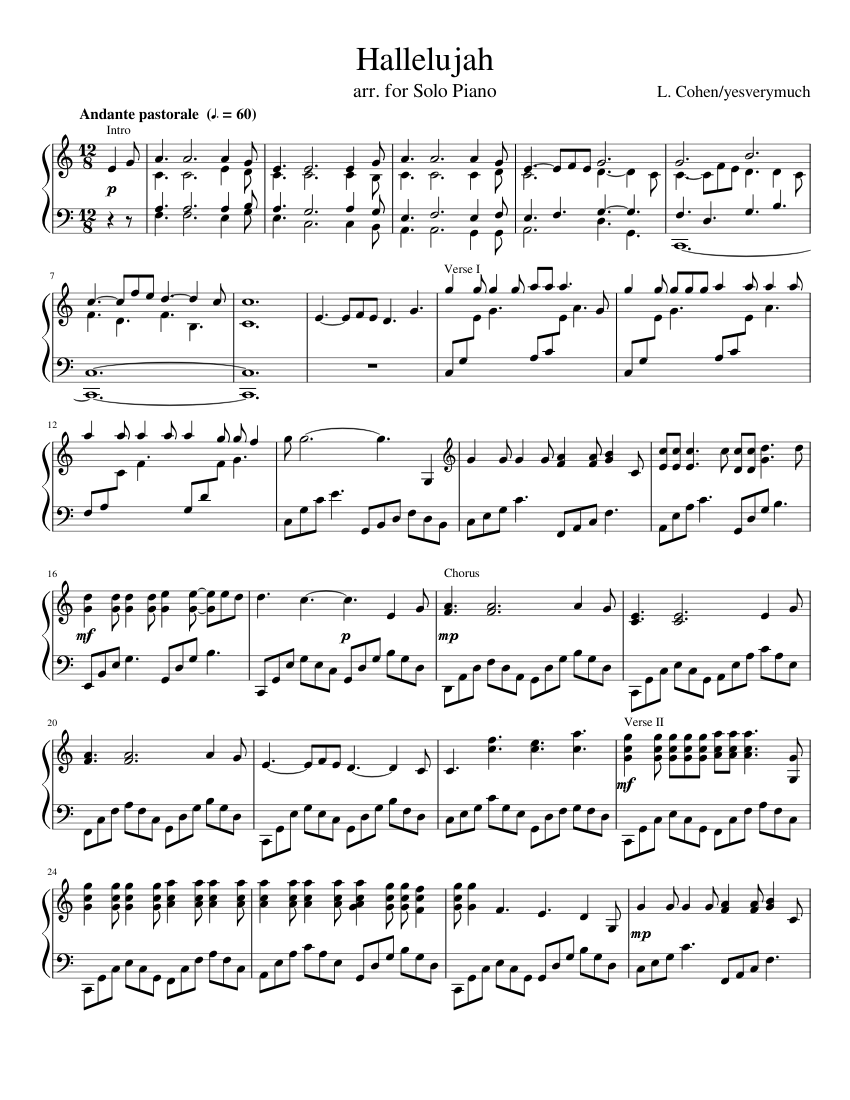 L. Cohen's Hallelujah for Solo Piano Sheet music for Piano (Solo) |  Musescore.com