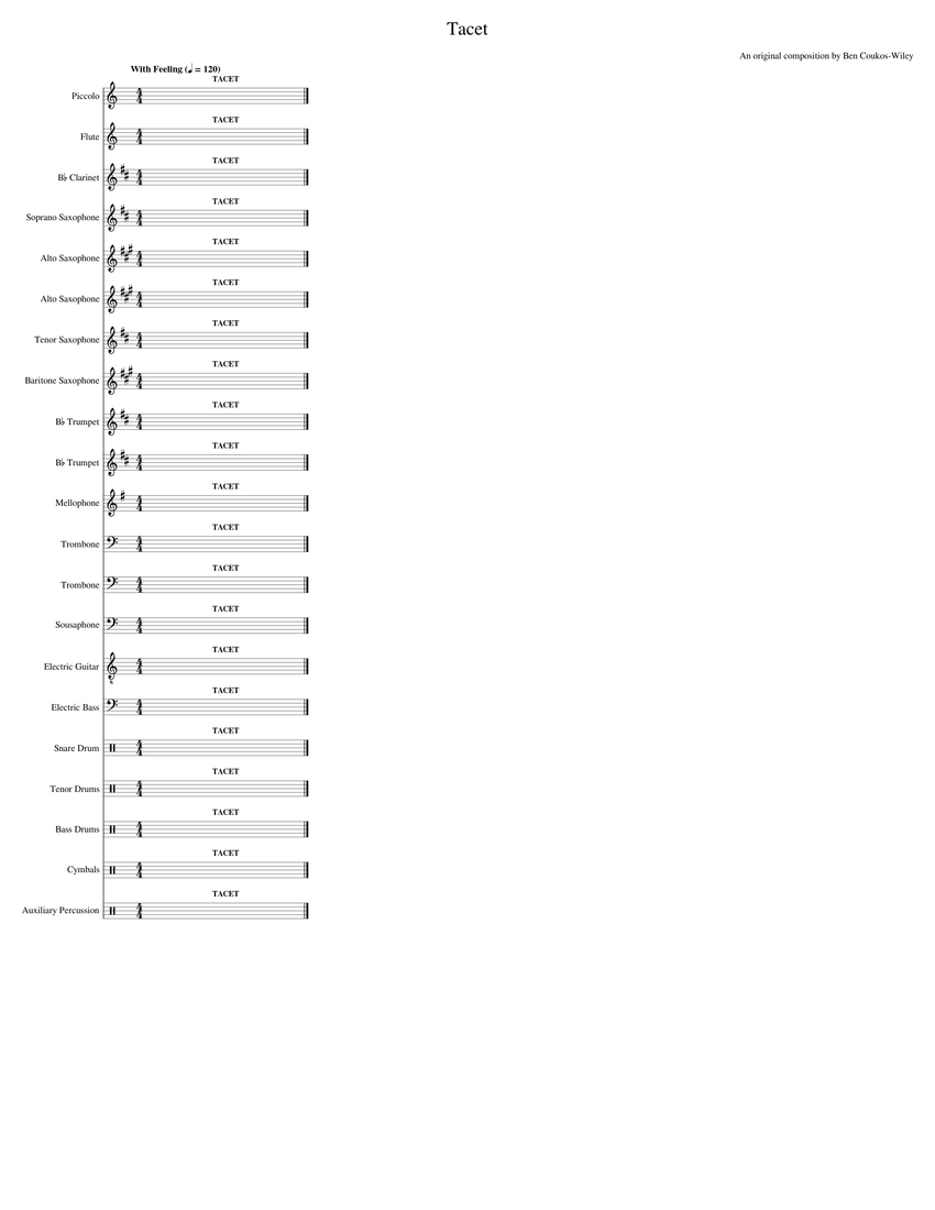 Tacet Sheet music for Trombone, Mellophone, Flute piccolo, Flute & more