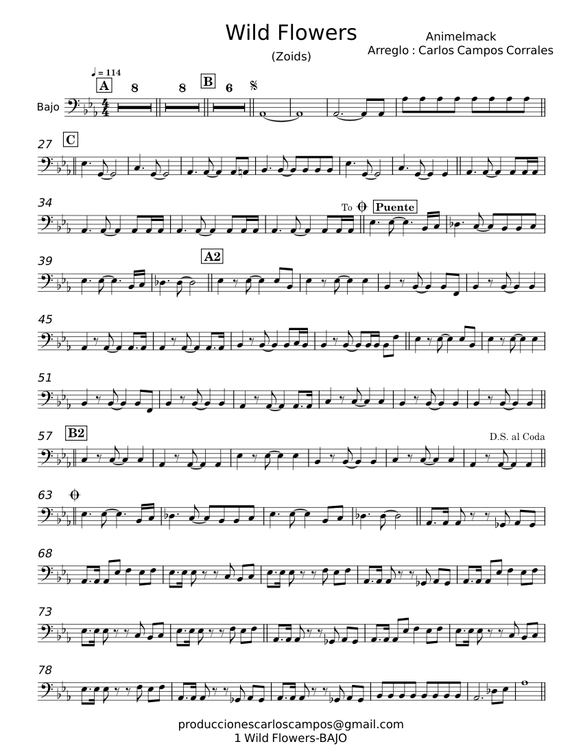 Wild Flowers Zoids;Animelmack Sheet music for Bass guitar (Solo
