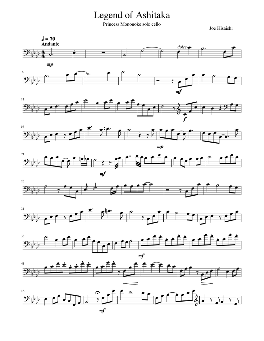 Legend of Ashitaka - Princess Mononoke Sheet music for Cello (Solo
