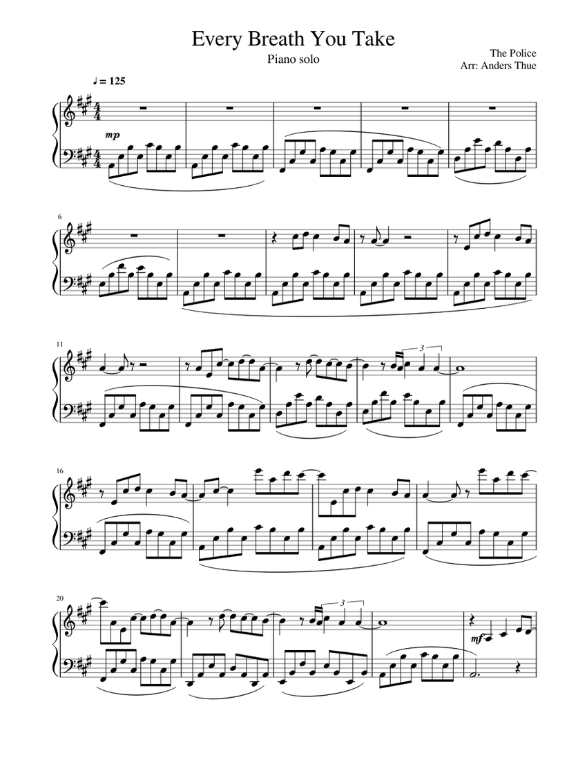 Every Breath You Take Sheet Music For Piano Solo Musescore Com