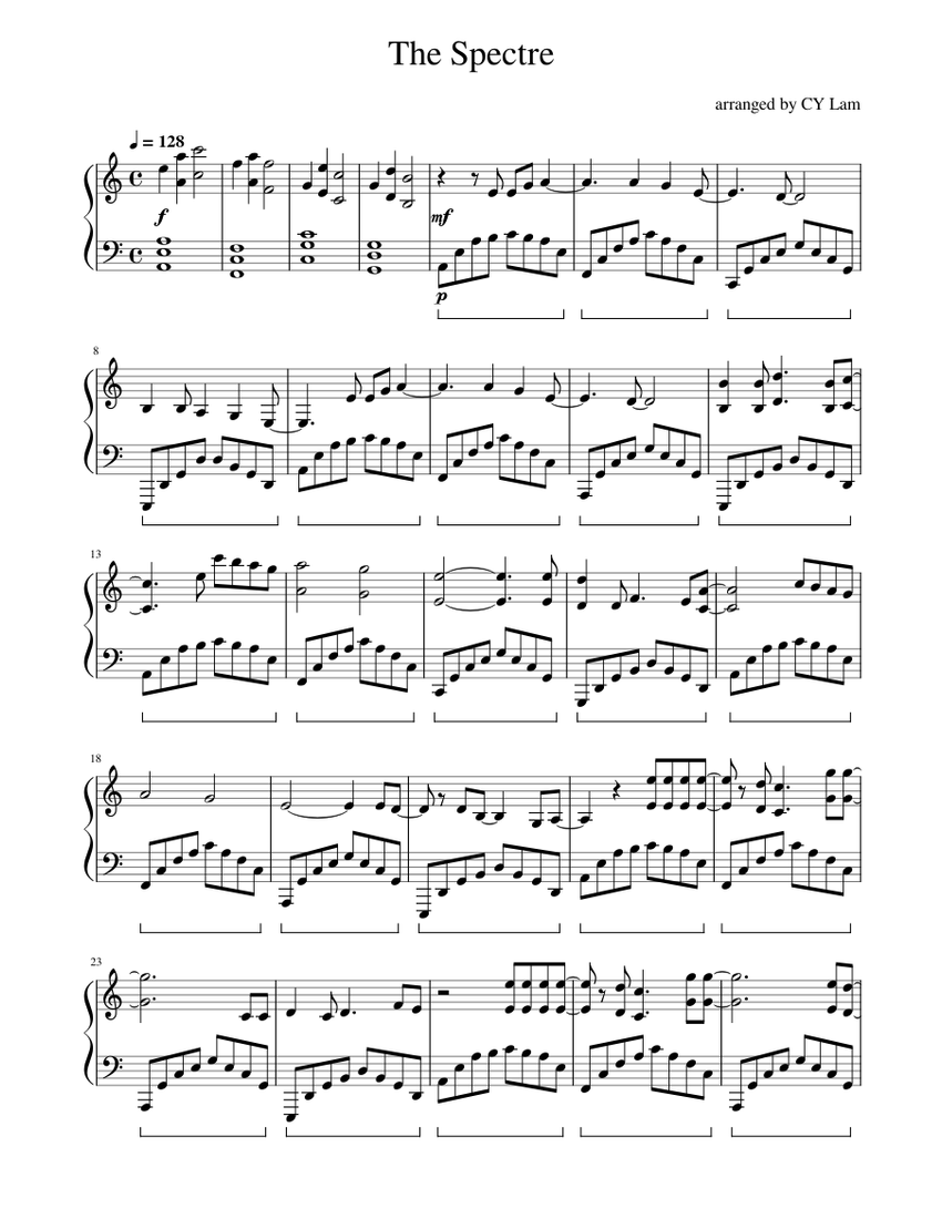 the spectre piano sheet