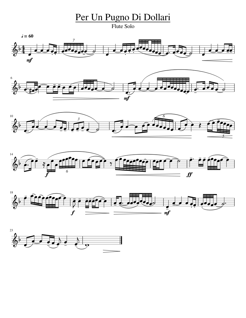 Per un pugno di dollari Sheet music for Flute (Solo) | Musescore.com
