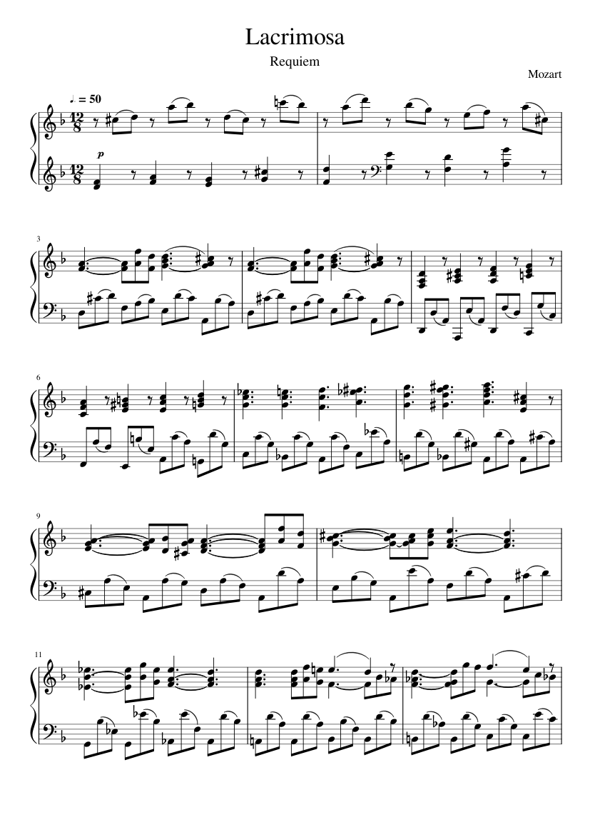 Lacrimosa Requiem Sheet music for Piano (Solo) | Musescore.com