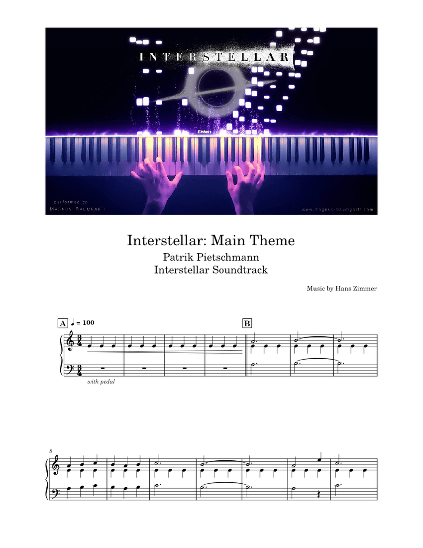 Interstellar - Main Theme - Patrik Pietschmann Sheet music for Piano