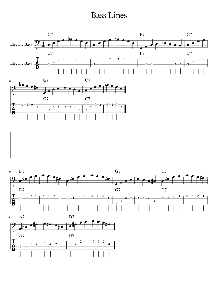 Bass Lines Sheet Music For Bass Mixed Duet 