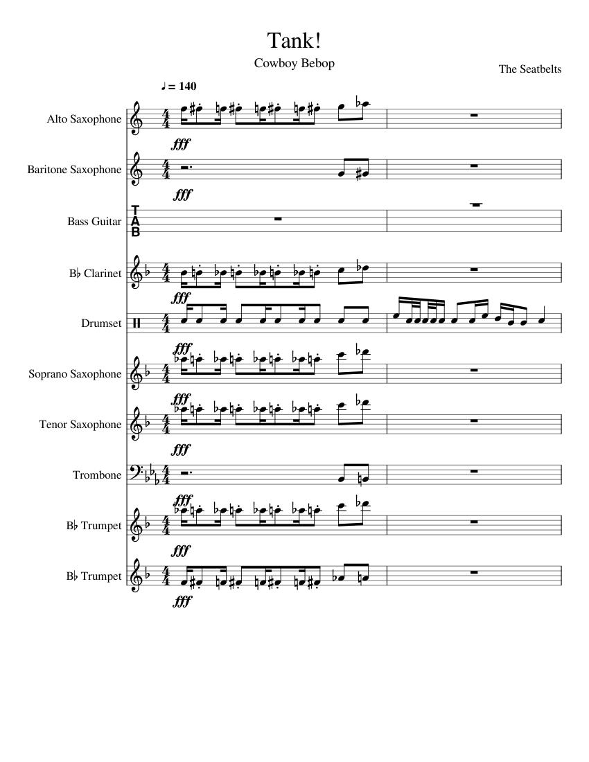 Tank Sheet Music For Trumpet In B Flat Trombone Drum Group Clarinet In B Flat More Instruments Mixed Ensemble Musescore Com