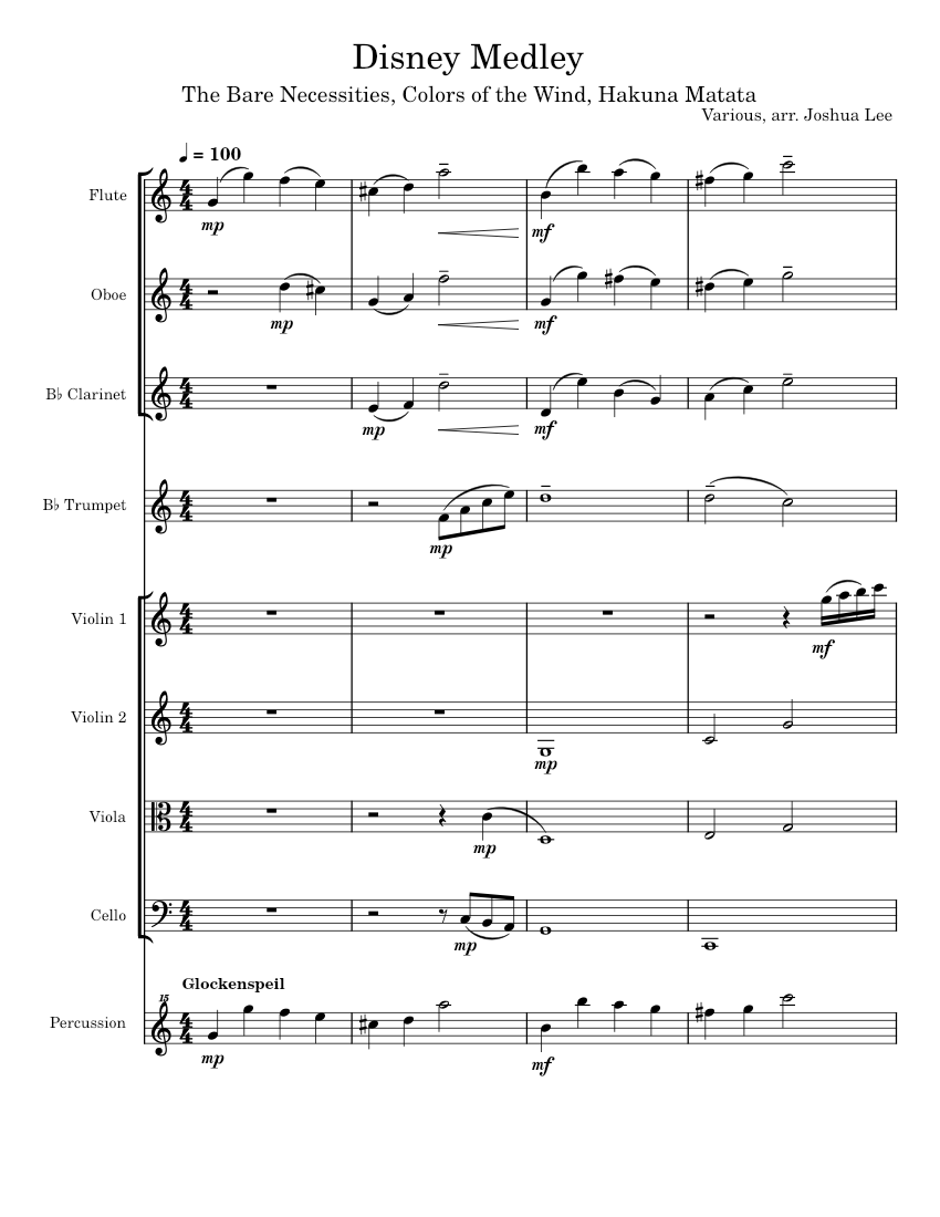 Disney Medley Sheet music for Flute, Oboe, Glockenspiel, Violin & more ...