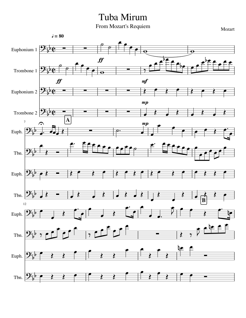 Tuba Mirum Sheet music for Trombone, Euphonium (Mixed Quartet ...