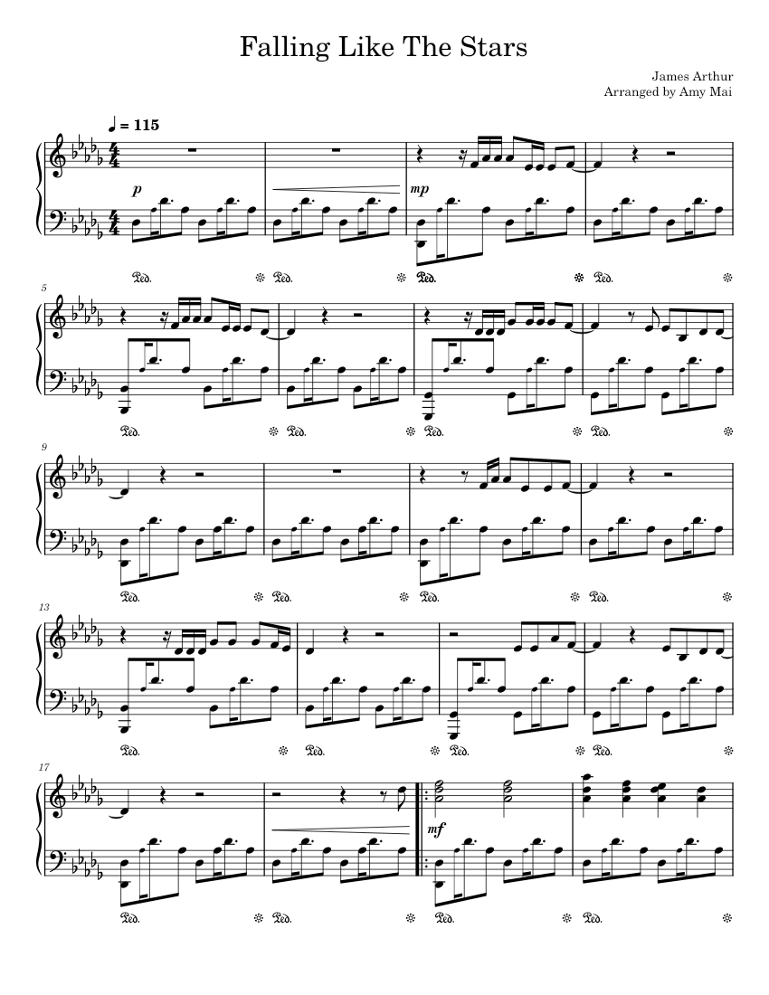 Falling Like The Stars James Arthur Sheet Music For Piano Solo Musescore Com 2019 columbia a division of sony music entertainment germany gmbh. the stars james arthur sheet music