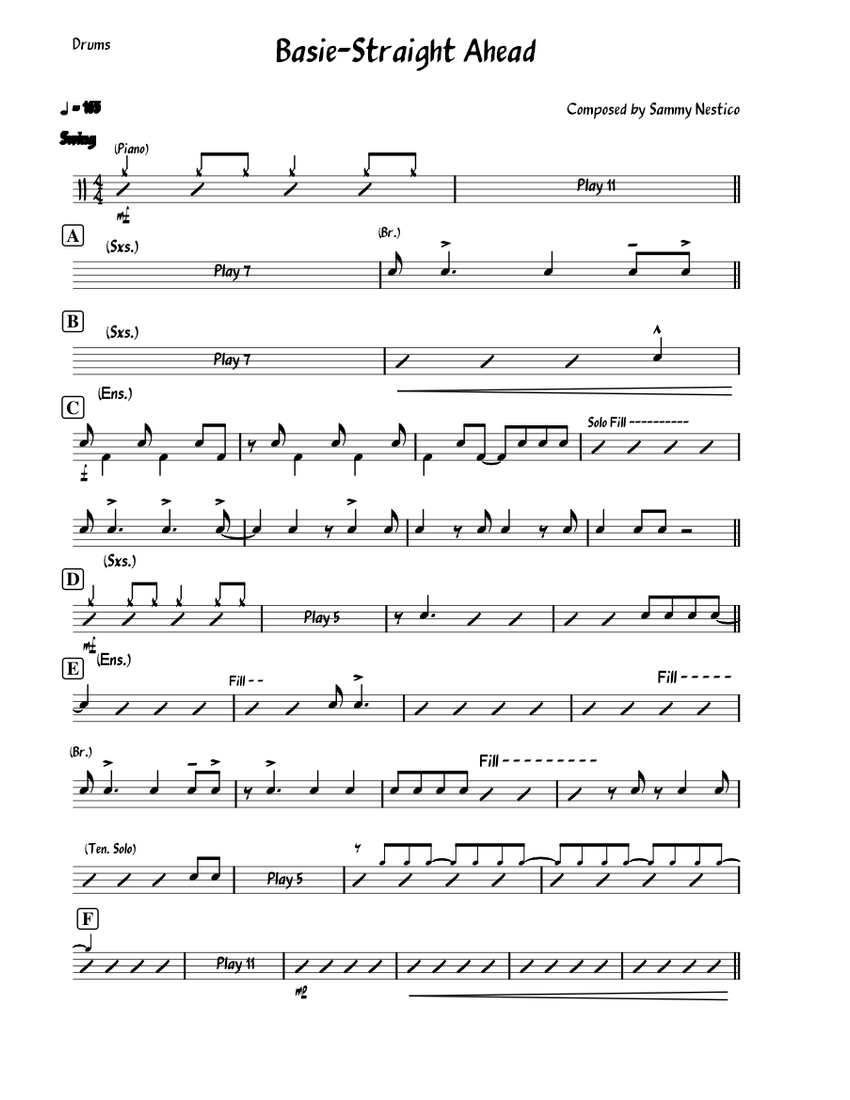 Basie-Straight Ahead by Sammy Nestico Sheet music for Drum group (Solo) |  Musescore.com