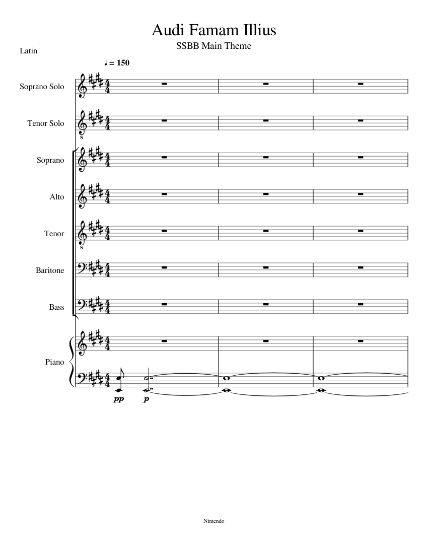 Super Smash Bros Brawl Main Theme Audi Famam Illius Finished Sheet Music For Piano Vocals Soprano Tenor More Instruments Mixed Ensemble Musescore Com