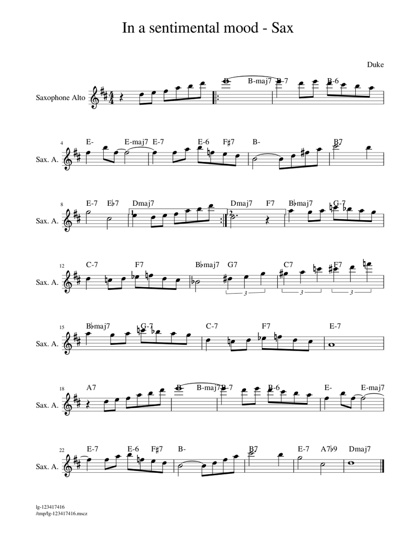 In a sentimental mood Sax Sheet music for Piano, Saxophone (Alto