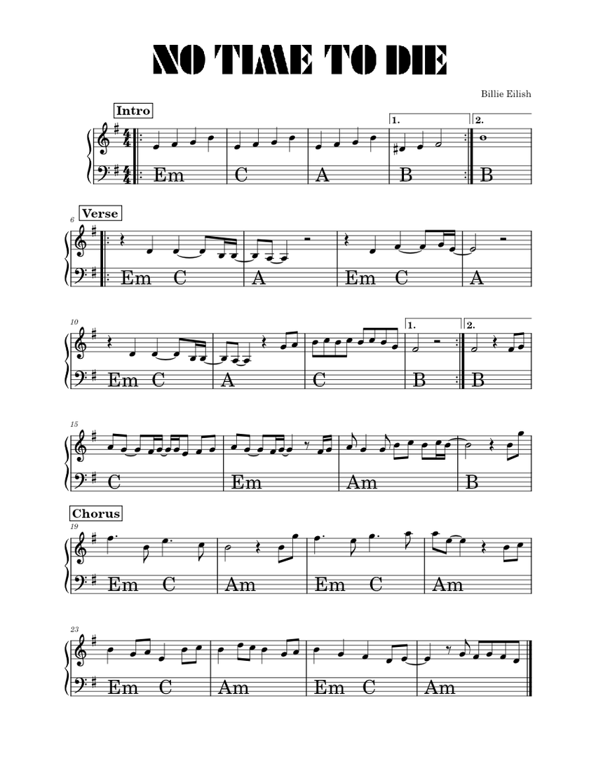 No Time To Die - Billie Eilish Sheet music for Piano (Solo) | Musescore.com
