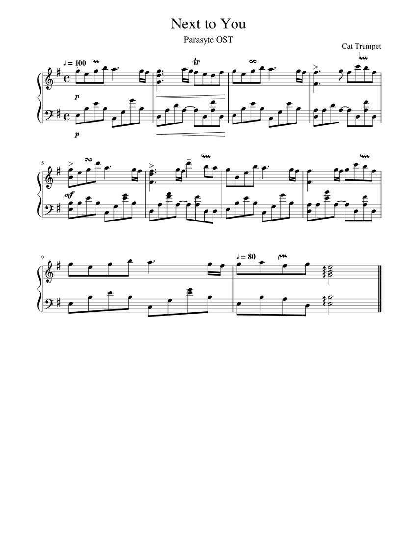 Parasyte OST - Next to You (short piano ver.) Sheet music for Piano ...