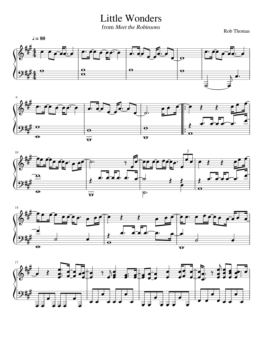 Little Wonders Rob Thomas Sheet Music For Piano Solo Musescore Com