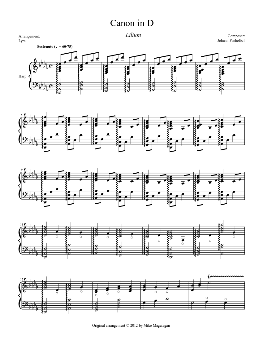 Canon in D 2nd Sheet music for Harp (Solo) Download and print in PDF