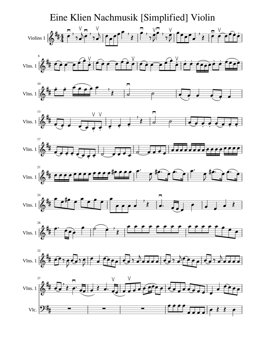 Eine Kleine Nachtmusik [Simplified] Violin Sheet music for Violin (Solo) |  Musescore.com