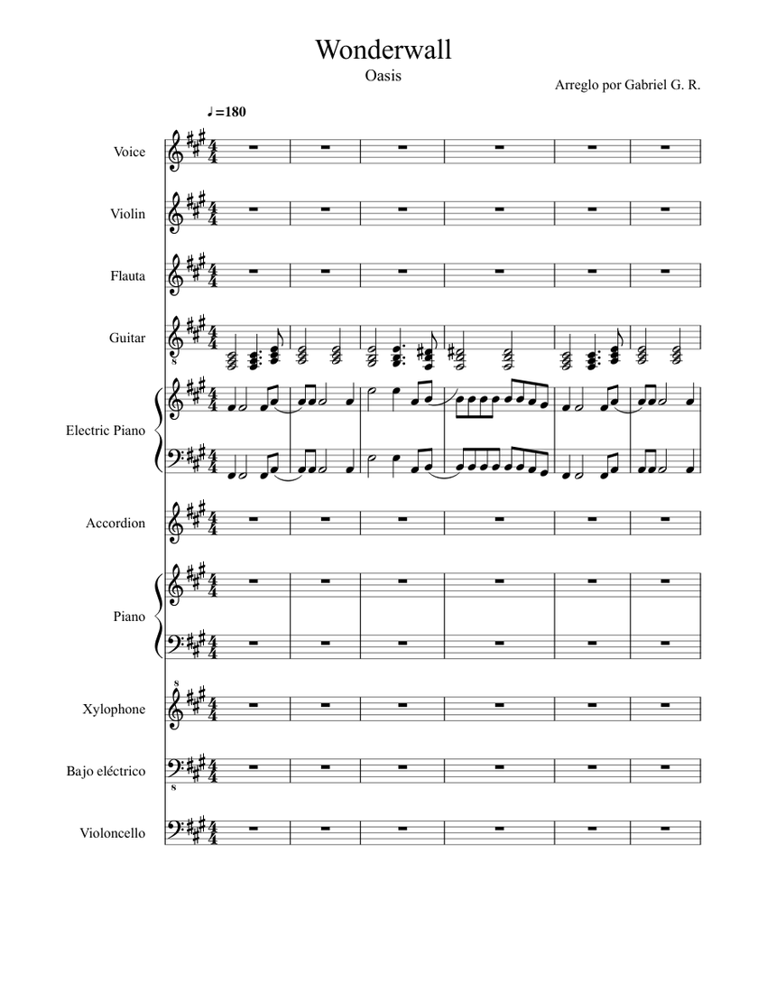 Wonderwall Oasis Sheet Music For Piano Violin Flute Bass More Instruments Mixed Ensemble Musescore Com Adagio by t.albinoni popular adagio for strings and organ transcripted for violin and piano (organ). wonderwall oasis sheet music for