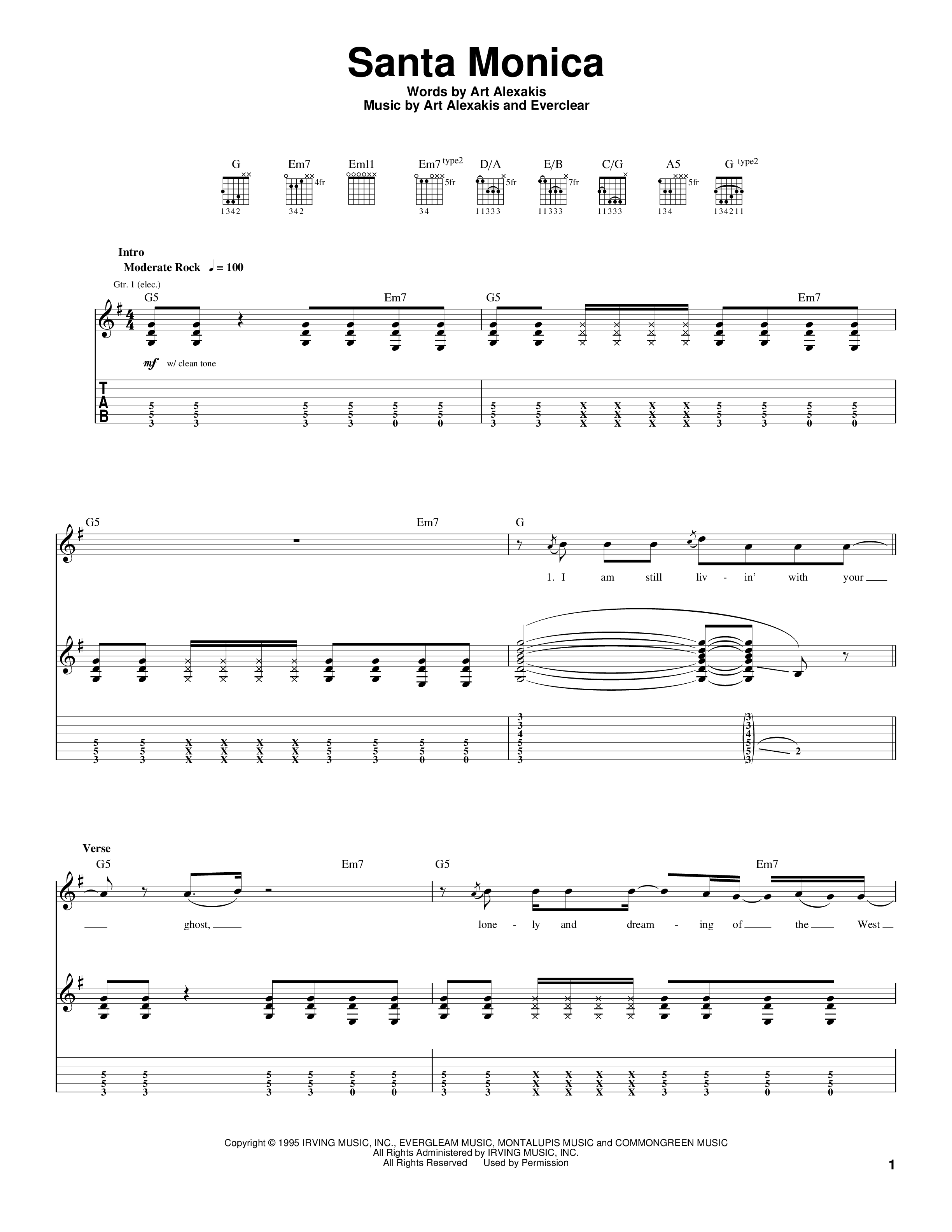 Play Official version of Santa monica Sheet Music by Everclear for