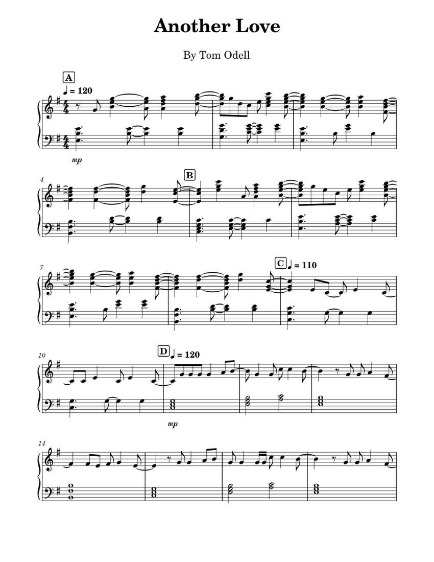 Another Love - Tom Odell (Professional) Sheet music for Piano (Solo) |  Musescore.com