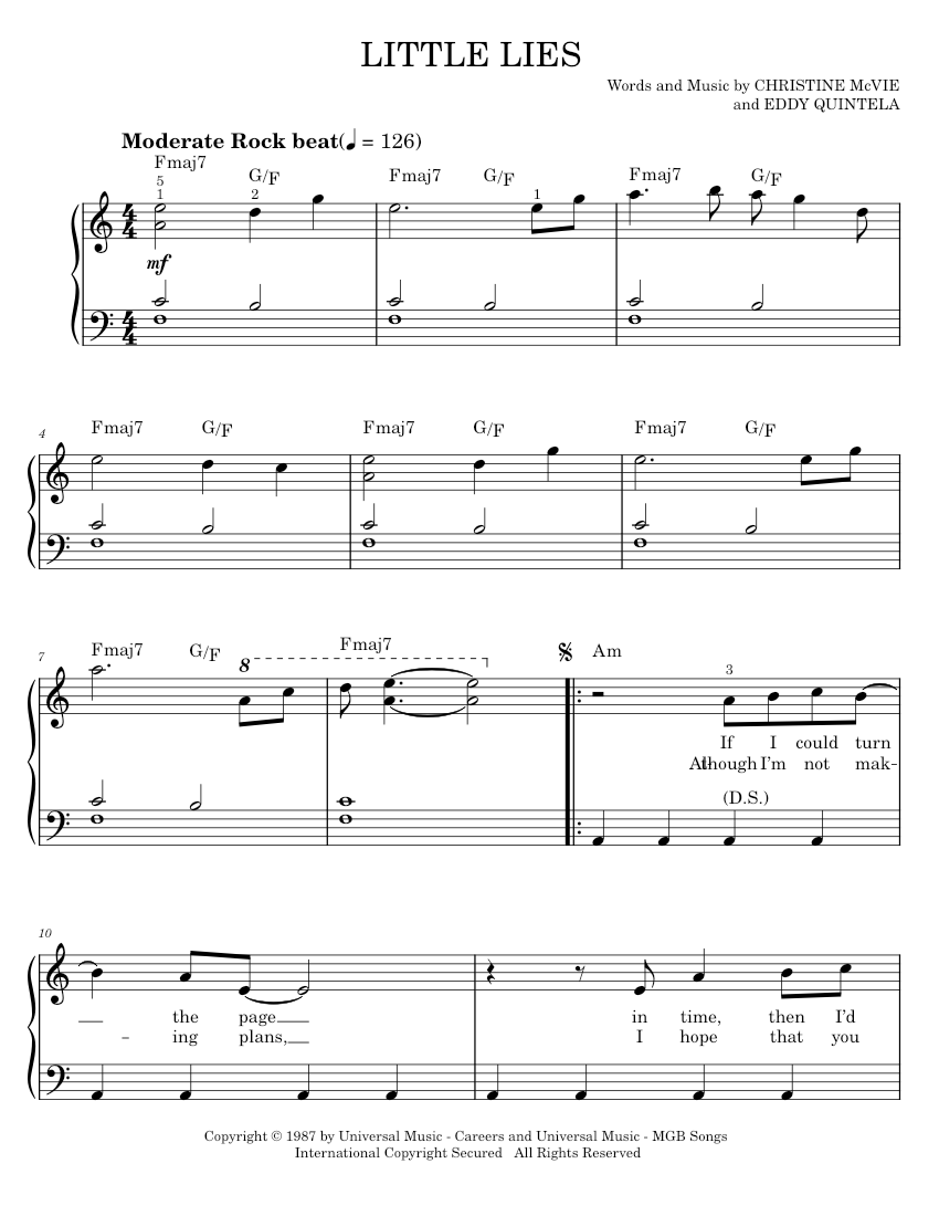 little lies Sheet music for Piano by Fleetwood Mac: Music Notes by MuseScore