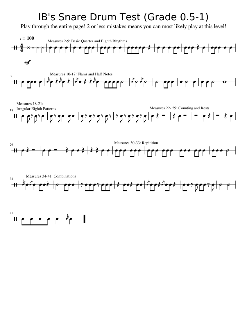 Snare Drum (Grade 0.5-1) Sheet music for Snare drum (Solo) | Musescore.com
