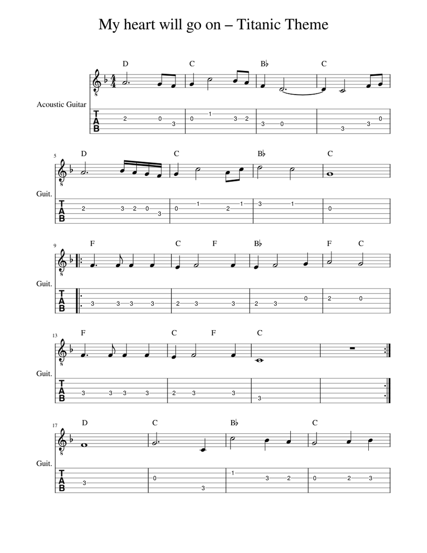 My Heart will go on - Titanic Theme - Easy Guitar Tabs, Chord Chart Sheet  music for Guitar (Solo) | Musescore.com
