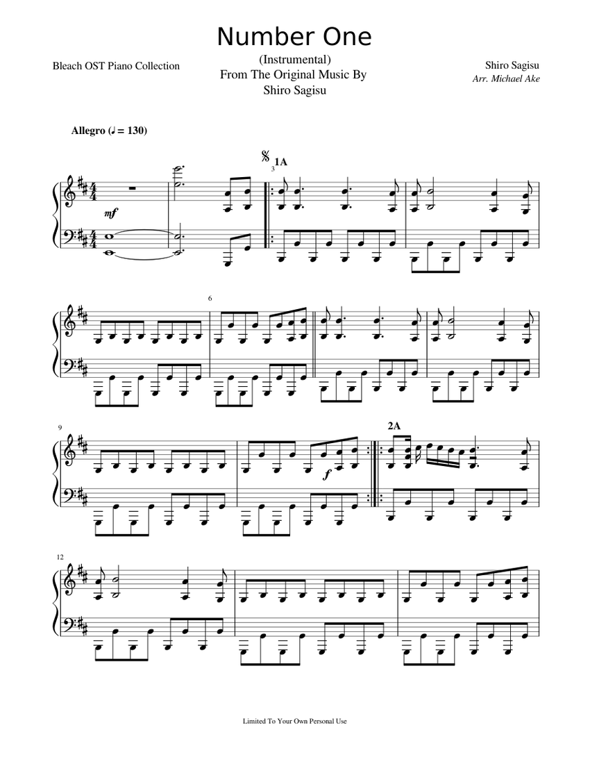 Number One – Shirō Sagisu Sheet music for Piano (Solo) | Musescore.com