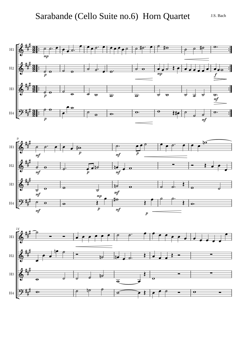 Cello Suite No.6 in D major, BWV 1012 – JS Bach Sheet Music for French ...