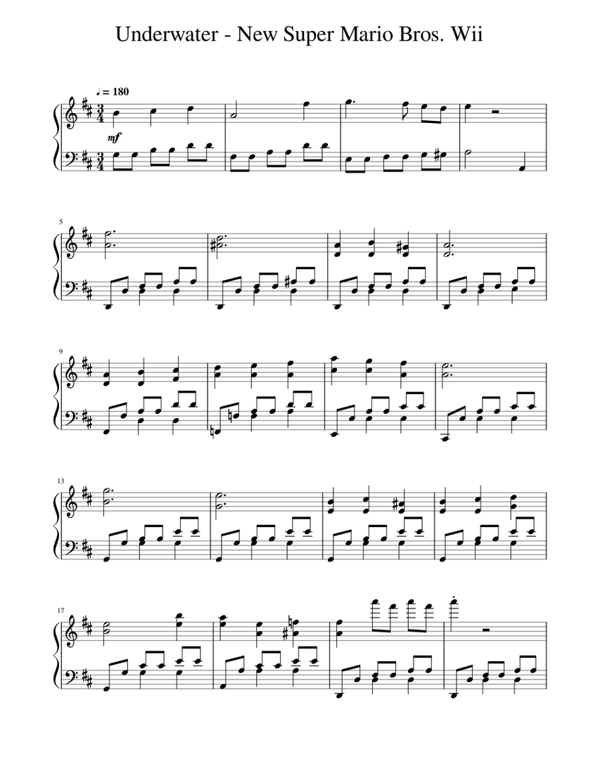Underwater - New Super Mario Bros. Wii Sheet music for Piano (Solo