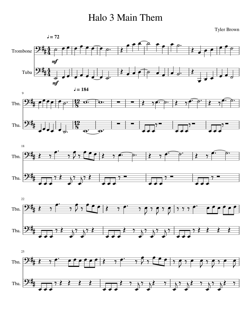 Halo 3 Main Theme Sheet music for Trombone, Tuba (Brass Duet) |  Musescore.com