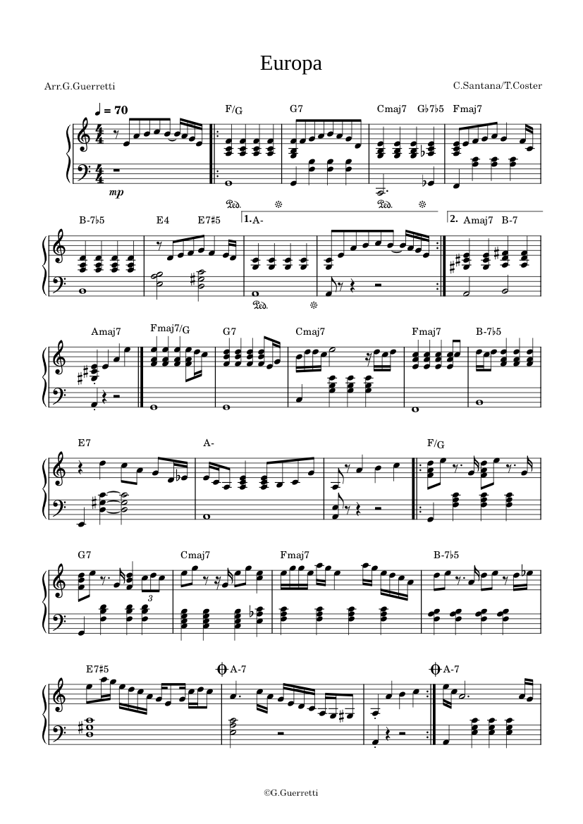 Europa – C.Santana/T.Coster Sheet music for Piano (Solo) | Musescore.com