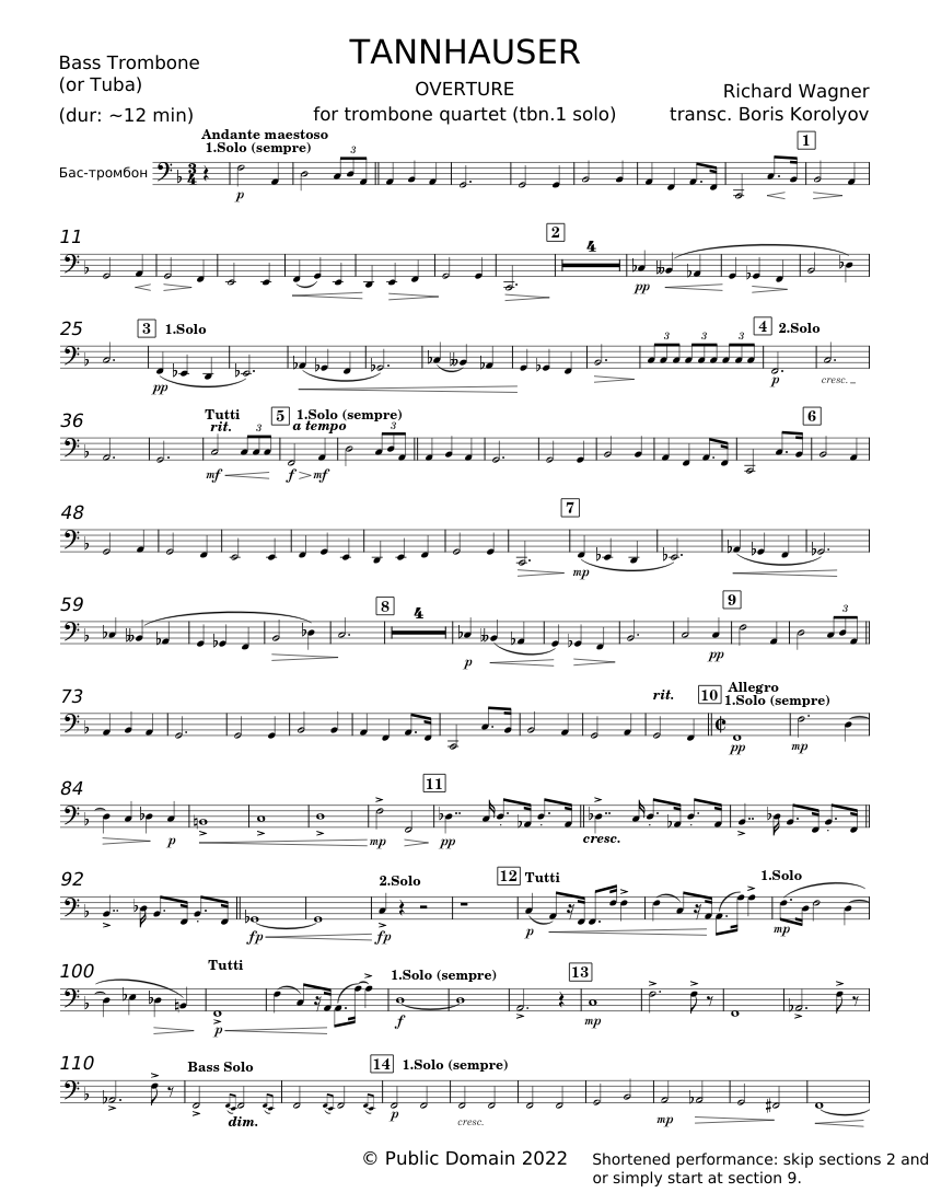 Tannhäuser, WWV 70 - Richard Wagner Sheet Music for Trombone bass
