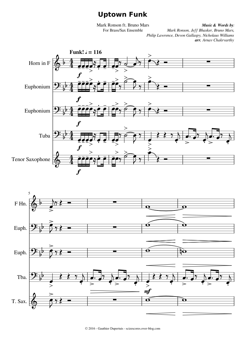 Uptown Funk for Brass/Sax Ensemble Sheet music for Euphonium, Tuba ...