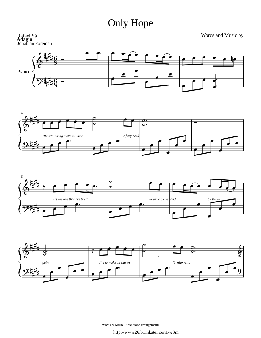 Only hope Sheet Music for Piano (Solo)