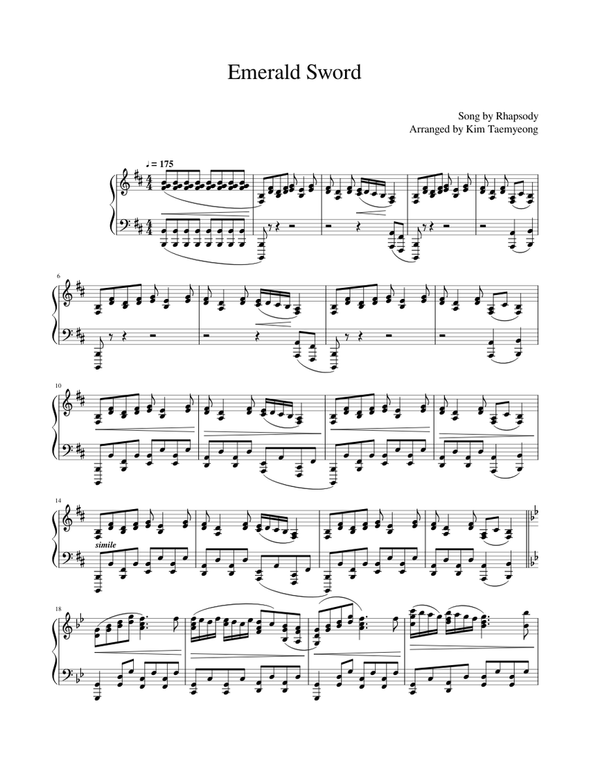 Emerald Sword - Rhapsody of Fire Sheet music for Piano (Solo) |  Musescore.com