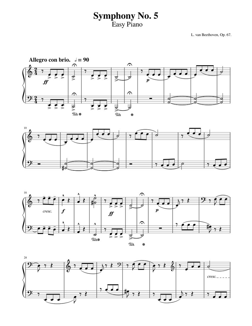 Symphony No. 5 Beethoven Easy Piano Sheet music for Piano (Solo) |  Musescore.com