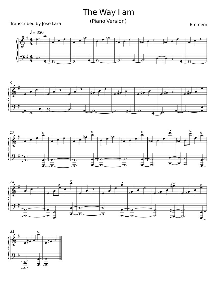 The way i am - Eminem Sheet music for Piano (Solo) Easy | Musescore.com