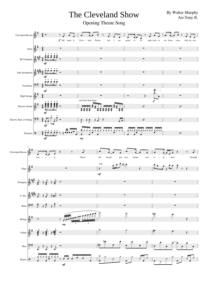 The Cleveland Show Theme Sheet music for Trombone, Flute, Saxophone alto,  Trumpet in b-flat & more instruments (Mixed Ensemble) | Musescore.com