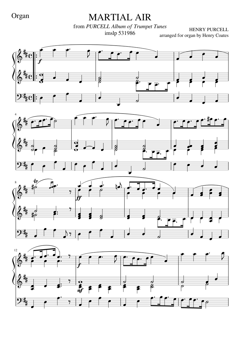 MARTIAL AIR from PURCELL Album of Trumpet Tunes (for Organ)